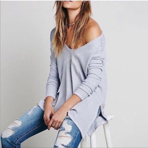 Free People Sunset Park Thermal Knit Long Sleeve Top Sz Small - Picture 1 of 6